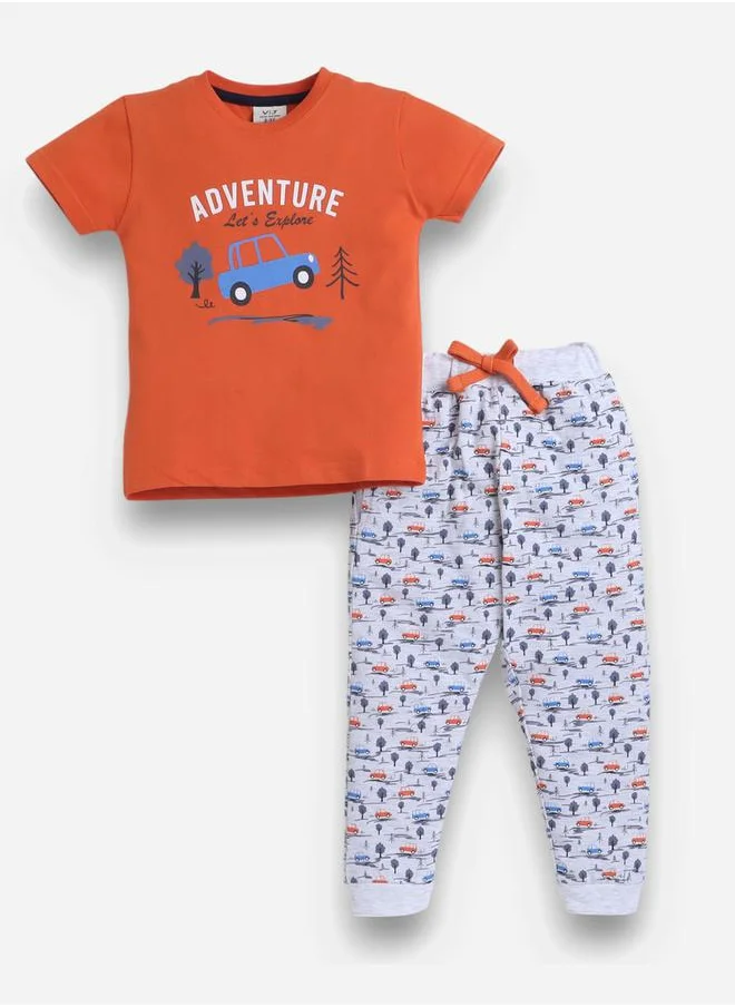 victor and jane Graphic Print T-Shirt and All-Over Printed Pyjama Set