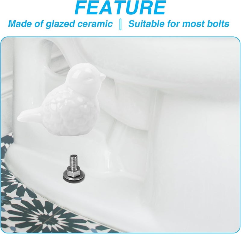 Framad 4 Pack Toilet Bolt Covers Decorative, No Tools Required Easy Installation Porcelain Ceramic Bird Toilet Knob Caps - Image 3