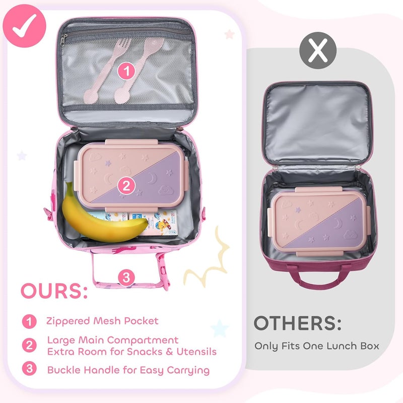 Vaschy Lunch Box Bag for Kids, Reusable Insulated Lunch Box Containers Coolers for Toddler Boys and Girls with Detachable Shoulder Strap for Daycare School Pink Dinosaurs - Image 4
