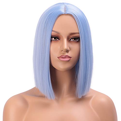 ENTRANCED STYLES Light Blue Wig Synthetic Straight Hair Bob Cut Wig Middle Part Shoulder Length Fashion Bob Wigs for Women Cosplay Wig - Image 1