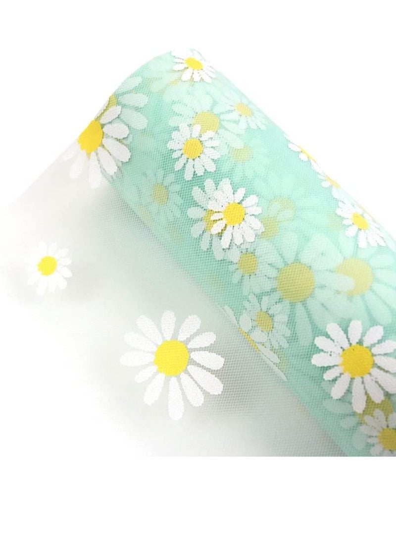 Excefore Tulle Rolls Daisy Fabric Ribbon Spool Floral Tulle for Gift Wrapping Tutu Skirts Wedding Decoration DIY Soft Fancy Tulle  - Image 1