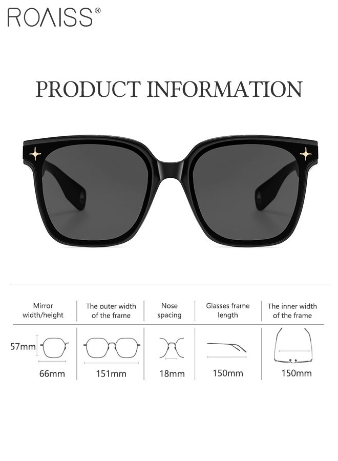 رويس نظارات شمسية مربعة للرجال والنساء، نظارات شمسية للحماية من الأشعة فوق البنفسجية 400 مع زخرفة النجوم، نظارات شمسية عصرية لحفلات التسوق والسفر مع حافظة نظارات، 66 مم - Image 3