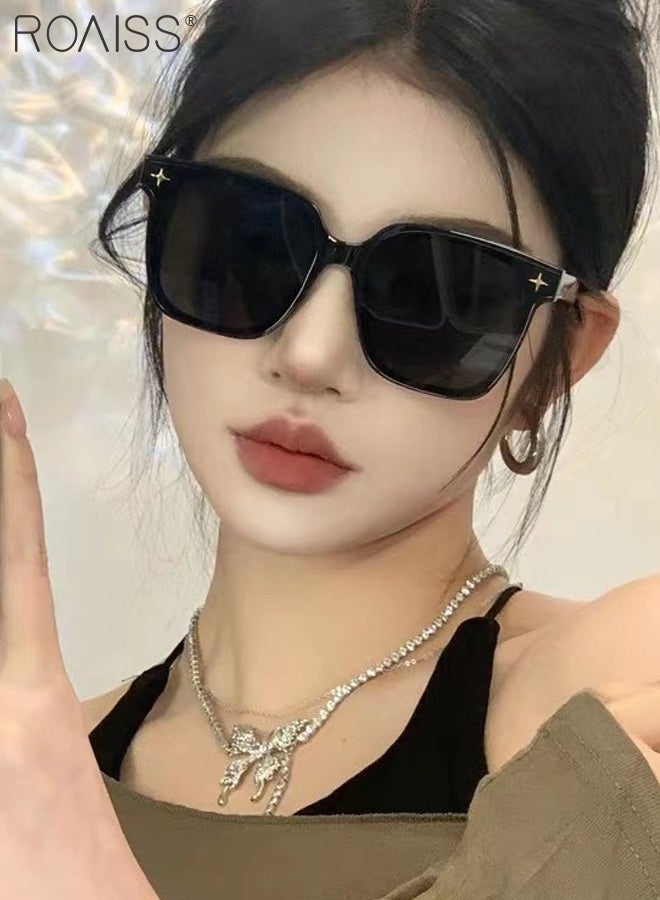 رويس نظارات شمسية مربعة للرجال والنساء، نظارات شمسية للحماية من الأشعة فوق البنفسجية 400 مع زخرفة النجوم، نظارات شمسية عصرية لحفلات التسوق والسفر مع حافظة نظارات، 66 مم - Image 2