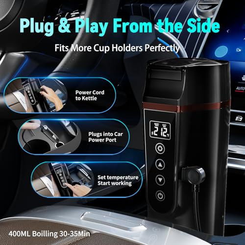 FVPE Car Electric Kettle for Travel : FVPE 12V/24V Small Electric Water Kettle, Multi-Temp Control 400 mL Portable Car Water Boiler for Brewing Coffee Tea,LCD Display 304 Stainless Steel Truck Heating Cup - Image 3