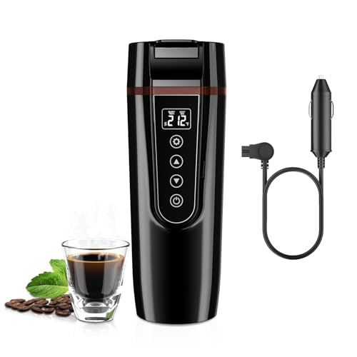 FVPE Car Electric Kettle for Travel : FVPE 12V/24V Small Electric Water Kettle, Multi-Temp Control 400 mL Portable Car Water Boiler for Brewing Coffee Tea,LCD Display 304 Stainless Steel Truck Heating Cup - Image 1