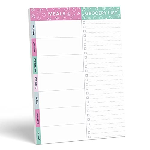 Sweetzer Orange PurpleTeal Meal Planner Magnetic Pad 7x10 inch Notepad for Organized Weekly Daily Planning TearOff Grocery Checklist for Convenient Shopping Notepads for Refrigerator Door