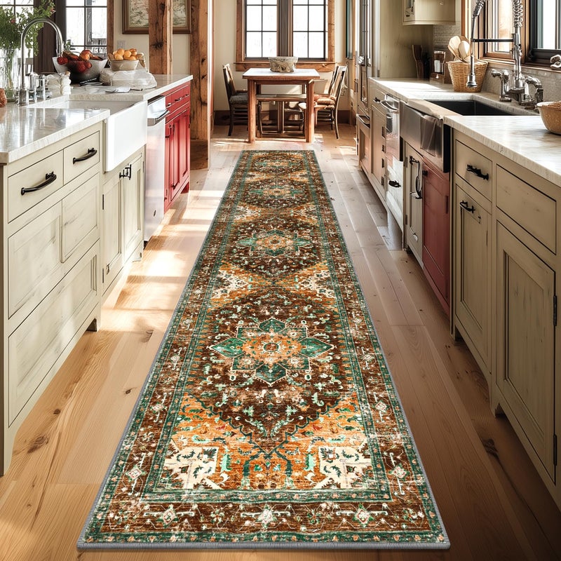 Yamaziot Washable Runner Rug, 2x10 Non-Slip Boho Vintage Hallway Rug Runner with Rubber Backing, Stain Resistant Distressed Carpet Runner for Bedroom, Kitchen, Laundry, Entrance - Image 5