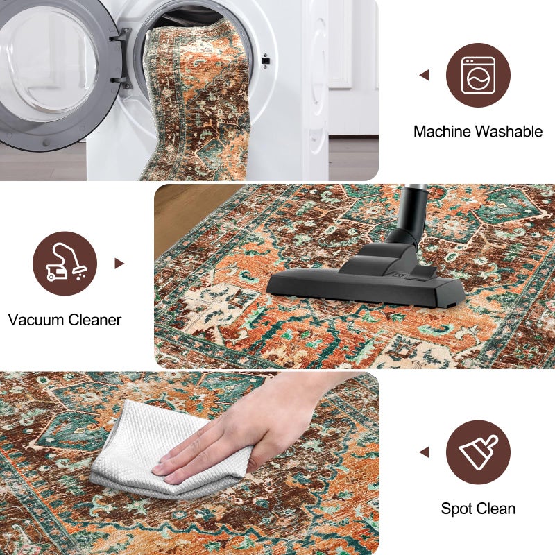 Yamaziot Washable Runner Rug, 2x10 Non-Slip Boho Vintage Hallway Rug Runner with Rubber Backing, Stain Resistant Distressed Carpet Runner for Bedroom, Kitchen, Laundry, Entrance - Image 4