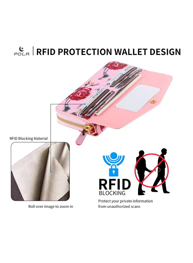 Zaboon Case For iPhone 11 Pro Max POLA Flower Multi-functional Crossbody Zipper Wallet Leather Phone Case - Image 5