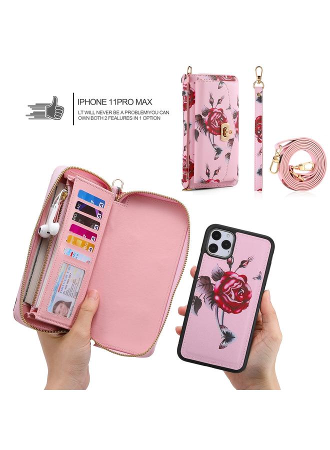 Zaboon Case For iPhone 11 Pro Max POLA Flower Multi-functional Crossbody Zipper Wallet Leather Phone Case - Image 4