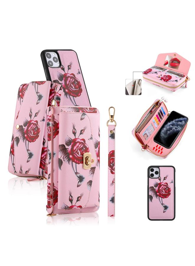 Zaboon Case For iPhone 11 Pro Max POLA Flower Multi-functional Crossbody Zipper Wallet Leather Phone Case - Image 1