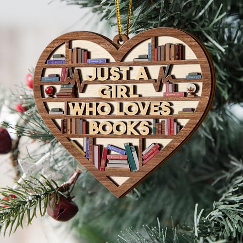 PERSONAL84 Book Ornament, Wooden Bookshelf Book Lovers Gifts Christmas Tree Decor, Just A Girl Who Loves Books, Book Club Gifts, Librarian Ornament, Gifts for Women, Coworker, Teacher, Reading Lovers - Image 3