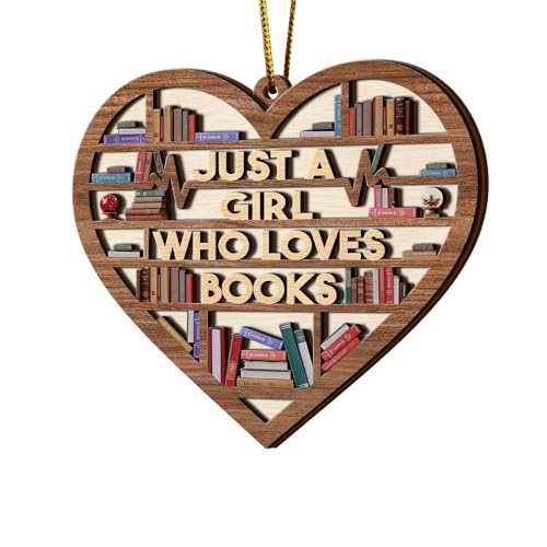 PERSONAL84 Book Ornament, Wooden Bookshelf Book Lovers Gifts Christmas Tree Decor, Just A Girl Who Loves Books, Book Club Gifts, Librarian Ornament, Gifts for Women, Coworker, Teacher, Reading Lovers - Image 1