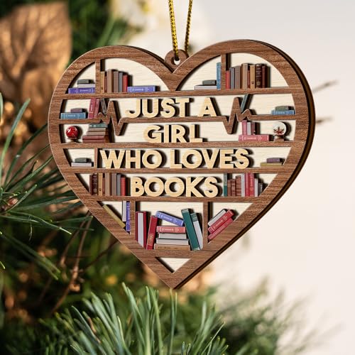 PERSONAL84 Book Ornament, Wooden Bookshelf Book Lovers Gifts Christmas Tree Decor, Just A Girl Who Loves Books, Book Club Gifts, Librarian Ornament, Gifts for Women, Coworker, Teacher, Reading Lovers - Image 2