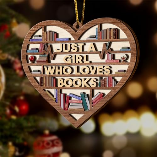PERSONAL84 Book Ornament, Wooden Bookshelf Book Lovers Gifts Christmas Tree Decor, Just A Girl Who Loves Books, Book Club Gifts, Librarian Ornament, Gifts for Women, Coworker, Teacher, Reading Lovers - Image 4