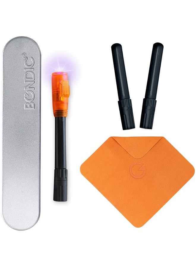 BONDIC بوندك - لحام بلاستيك سائل - أداة ربط مفعلة بواسطة ضوء UV LED - مقاومة للماء وحرارة - مجموعة احترافية مع (3) أنابيب لاصق 4 جرام وقطعة قماش ميكروفايبر - Image 1