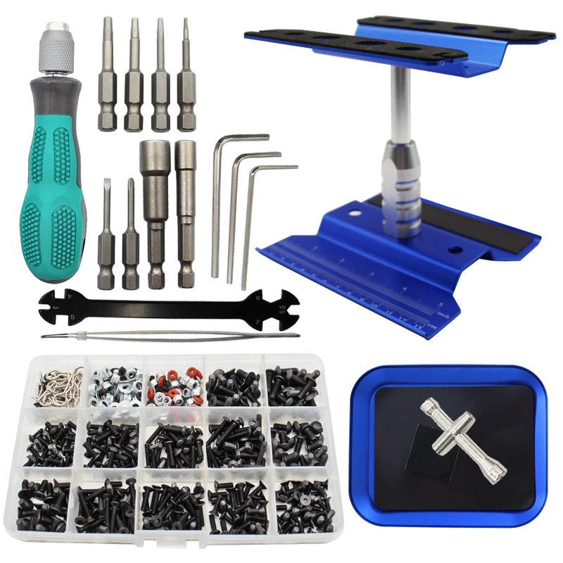 RC Lelut RC Car Repair Work Stand Repair Tool Set 360 Degree Rotation and 523 PCS RC Screws Kit  RC Screwdrivers and Screws Pallet Kit for 18 110 112 116 118 RC Car Truck Buggy Vehicle Scale Accessories - Image 2