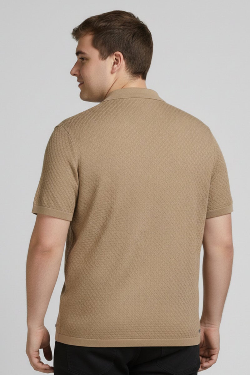 Threadbare Men Regular Fit Textured Short Sleeve Casual Shirt, Khaki - Image 3