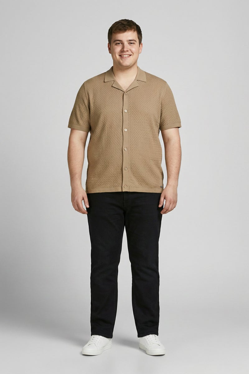 Threadbare Men Regular Fit Textured Short Sleeve Casual Shirt, Khaki - Image 1