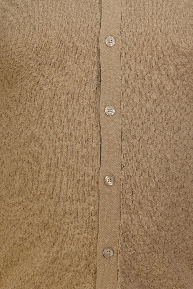 Threadbare Men Regular Fit Textured Short Sleeve Casual Shirt, Khaki - Image 2