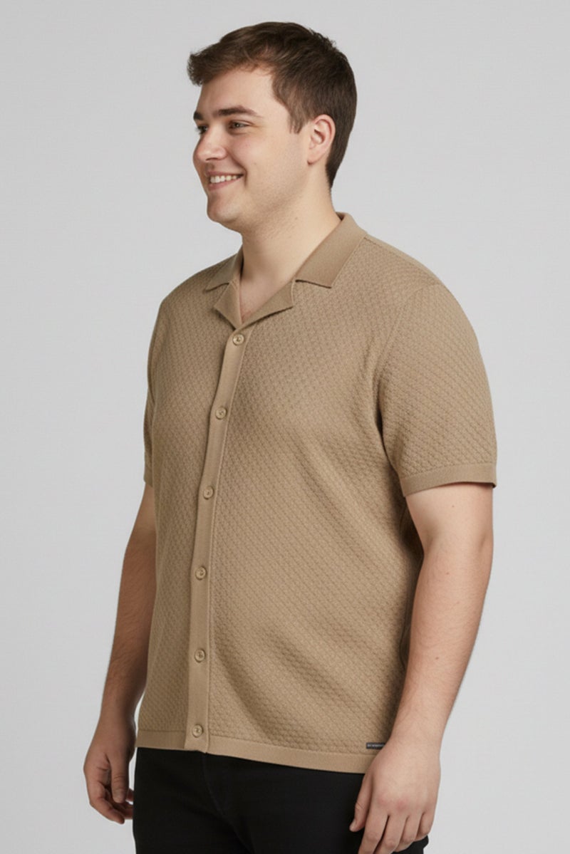 Threadbare قميص رجالي بقصة عادية بأكمام قصيرة بتصميم منسوج، كاكي - Image 4