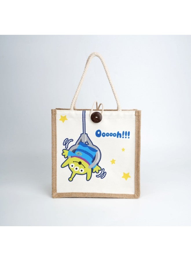 Disney Genuine Strawberry Bear Blossom Handbag Stitch Cotton And Linen Handbag Three-Eye Winnie The Pooh Bear Small Schoolbag-Color:Pixar Three-Eyed Shake Tote-Height:24*15*24cm - Image 1