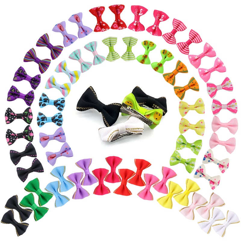 YAKA 60PCS (30 Paris) Cute Puppy Dog Small Bowknot Hair Bows with Metal Clips Handmade Hair Accessories Bow Pet Grooming Products (60 Pcs,Cute Patterns) - Image 2