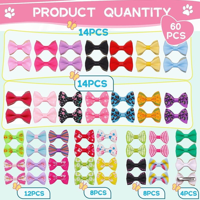 YAKA 60PCS (30 Paris) Cute Puppy Dog Small Bowknot Hair Bows with Metal Clips Handmade Hair Accessories Bow Pet Grooming Products (60 Pcs,Cute Patterns) - Image 4