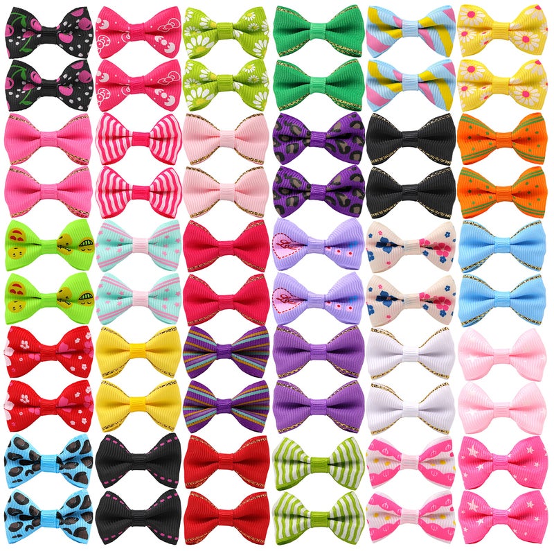 YAKA 60PCS (30 Paris) Cute Puppy Dog Small Bowknot Hair Bows with Metal Clips Handmade Hair Accessories Bow Pet Grooming Products (60 Pcs,Cute Patterns) - Image 1
