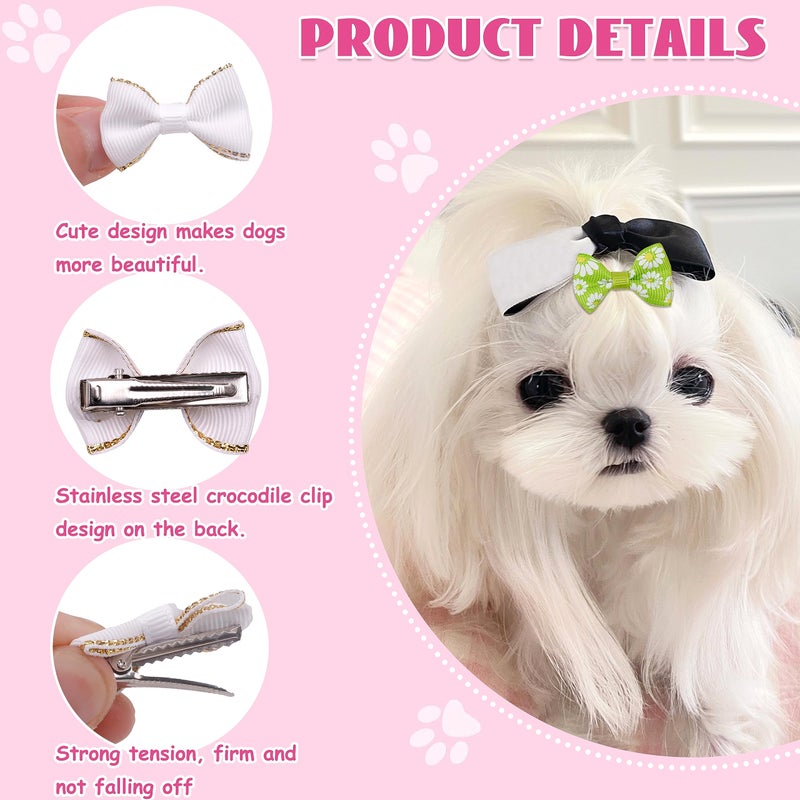 YAKA 60PCS (30 Paris) Cute Puppy Dog Small Bowknot Hair Bows with Metal Clips Handmade Hair Accessories Bow Pet Grooming Products (60 Pcs,Cute Patterns) - Image 5