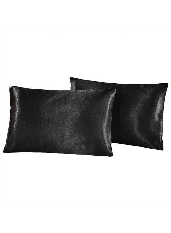 2-Piece Queen Size Pillowcases Polyester Black 20x30inch