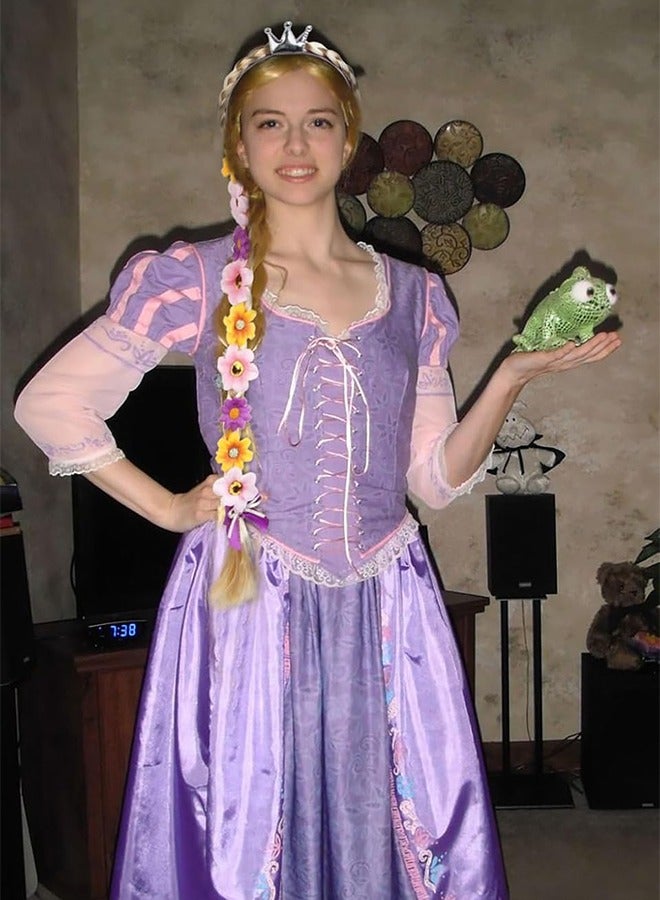 Lemon Princess Rapunzel Long Braided, Wig Headbands Princess, Dress up Wigs Hairpiece with Flowers for  Party Costume Hair Accessories - Image 3