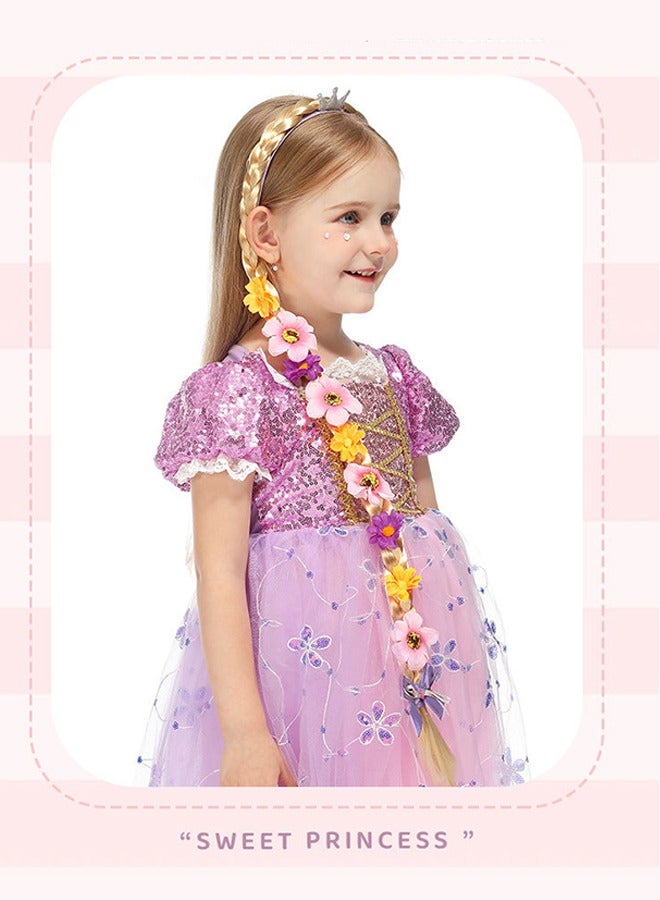 Lemon Princess Rapunzel Long Braided, Wig Headbands Princess, Dress up Wigs Hairpiece with Flowers for  Party Costume Hair Accessories - Image 4