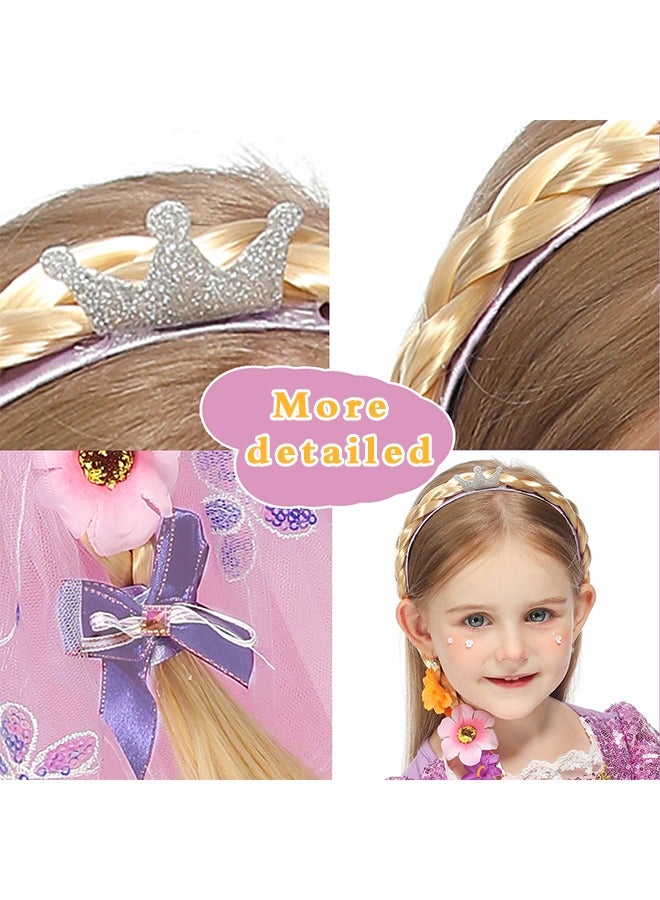 Lemon Princess Rapunzel Long Braided, Wig Headbands Princess, Dress up Wigs Hairpiece with Flowers for  Party Costume Hair Accessories - Image 2