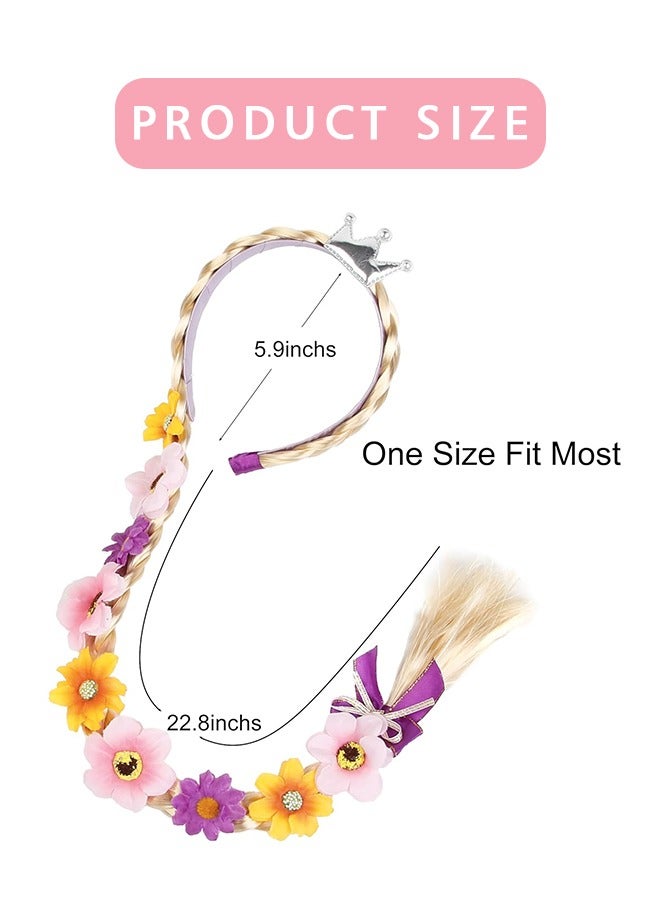 Lemon Princess Rapunzel Long Braided, Wig Headbands Princess, Dress up Wigs Hairpiece with Flowers for  Party Costume Hair Accessories - Image 5