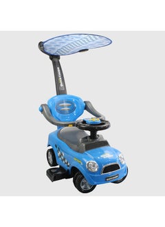 Blue 3-In-1 Sliding Car Sliding Vehicle with Removable Push Handle Protective Bar and Hidden Storage Toy Car for Children