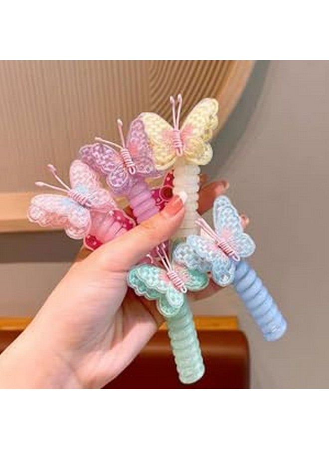 PRETOX Hair Braids Ties for Girls Embroidered Butterfly Charm Spring Coil Spiral Ponytail Maker Cute Accessories Kids Telephone Wire Band Elastic Tie Holder Children Gift (2 PCS -Multocolors) - Image 3