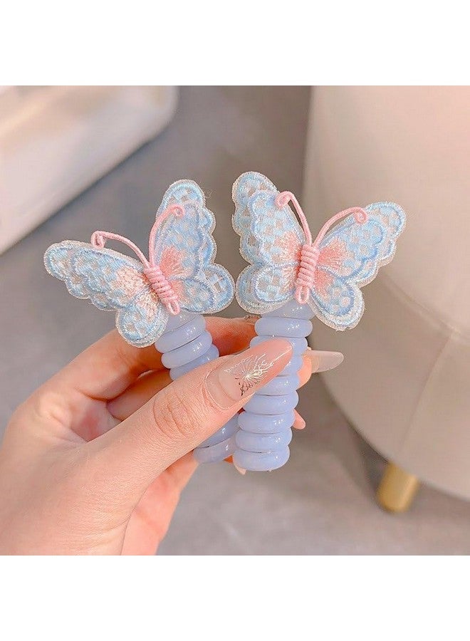 PRETOX Hair Braids Ties for Girls Embroidered Butterfly Charm Spring Coil Spiral Ponytail Maker Cute Accessories Kids Telephone Wire Band Elastic Tie Holder Children Gift (2 PCS -Multocolors) - Image 5