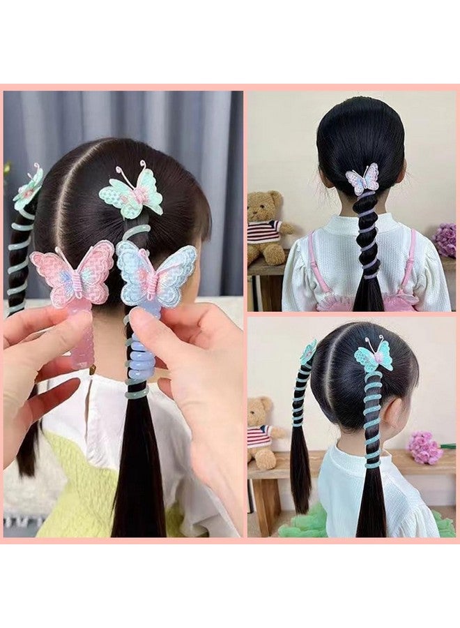 PRETOX Hair Braids Ties for Girls Embroidered Butterfly Charm Spring Coil Spiral Ponytail Maker Cute Accessories Kids Telephone Wire Band Elastic Tie Holder Children Gift (2 PCS -Multocolors) - Image 2