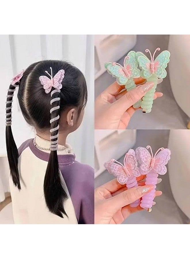 PRETOX Hair Braids Ties for Girls Embroidered Butterfly Charm Spring Coil Spiral Ponytail Maker Cute Accessories Kids Telephone Wire Band Elastic Tie Holder Children Gift (2 PCS -Multocolors) - Image 4