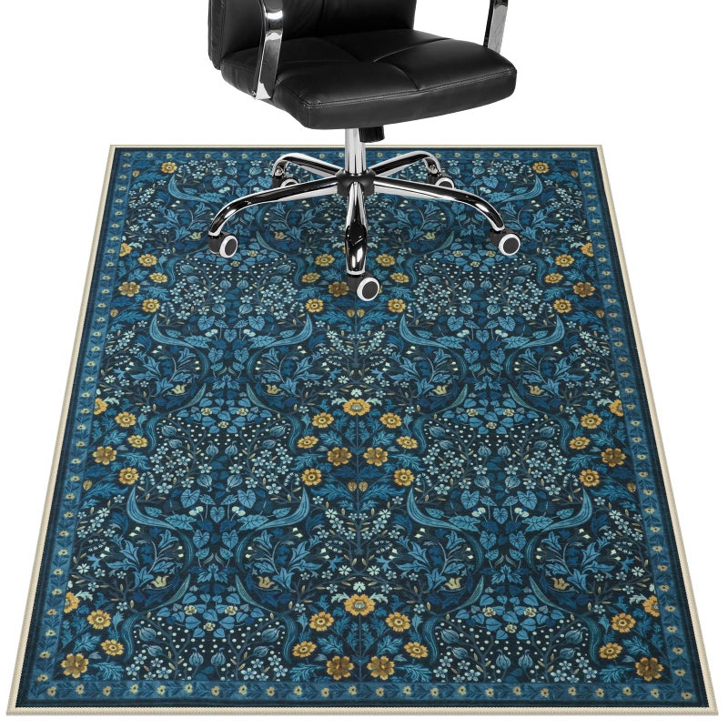 Anidaroel Floral Office Chair Mat for Hardwood Floor, 36"x48" Under Desk Chair Rug for Rolling Chair, Anti-Slip Computer Chair Mat, Low Pile Carpets Protector Mat for Home Office Gaming Room - Image 1