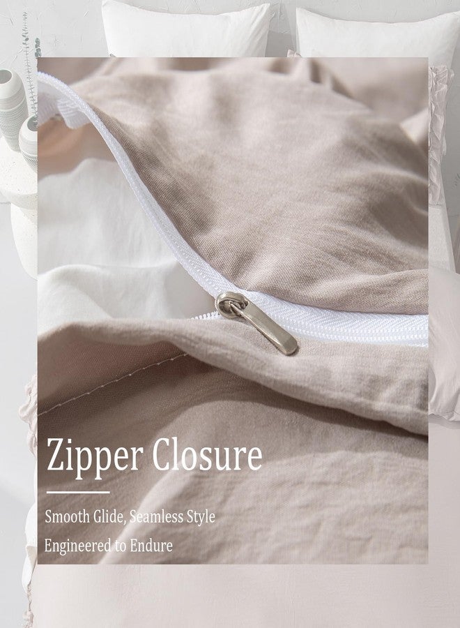 Bedorm Taupe Duvet Cover Set King Ruffle Bedding Set Pleat Ruffled Shabby Chic Comforter Cover Extra Soft & Easy Care Boho Duvet Cover with Zipper Closure - Image 5