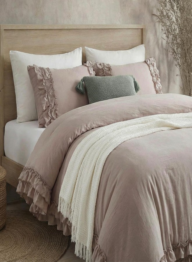 Bedorm Taupe Duvet Cover Set King Ruffle Bedding Set Pleat Ruffled Shabby Chic Comforter Cover Extra Soft & Easy Care Boho Duvet Cover with Zipper Closure - Image 2