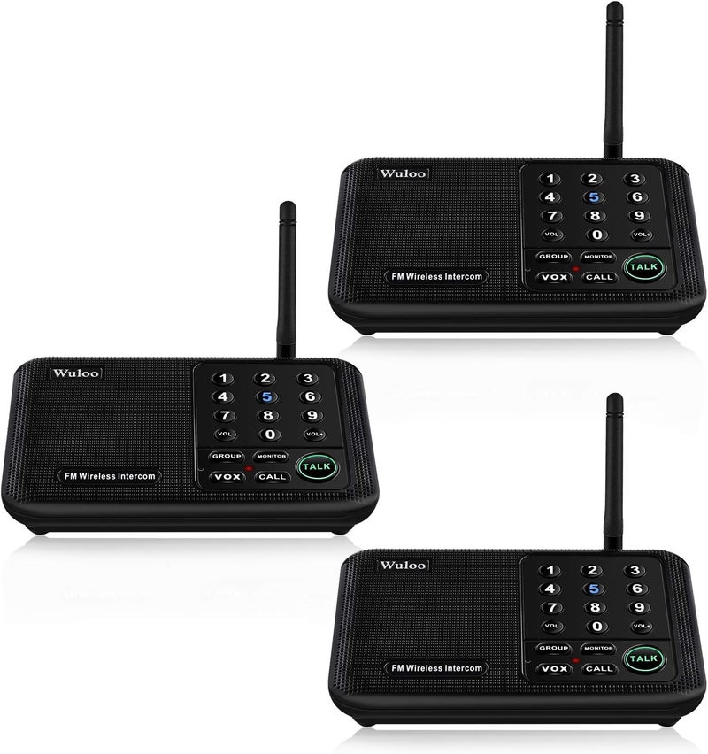 Wuloo Intercoms Wireless for Home 5280 Feet Range 10 Channel 3 Code, Wireless Intercom System for Home House Business Office, Room to Room Intercom, Home Communication System (3 Packs, Black) - Image 1