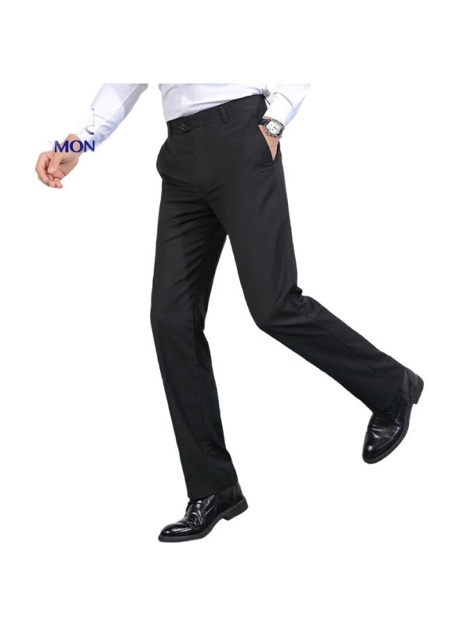 ROMON Casual Pants For Men, Business Dress Pants, Elastic Versatile Commuter Trousers, Men'S Clothing Kz09, Black [Fleece-Lined], Size 32 - Image 1