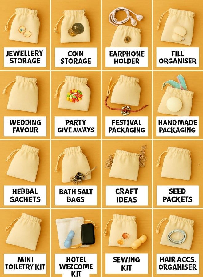 WUD Cotton Sachet Bags with Drawstring, 3x4 inch, Small Storage Potli Bags for Jewellery and Accessories, 20 Pieces - Image 4