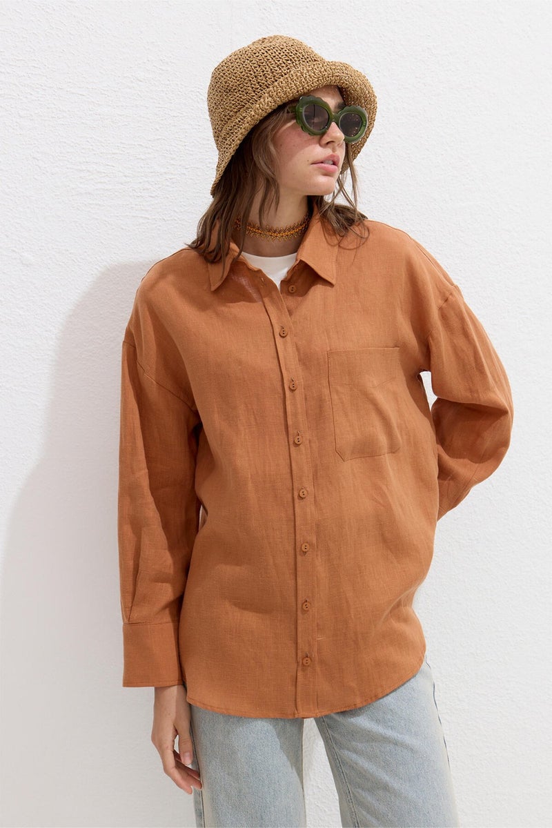 Manuka Fine Linen Oversize Shirt Orange  - Image 2