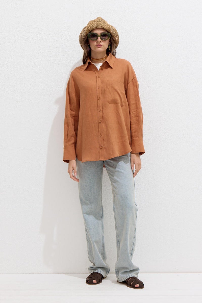 Manuka Fine Linen Oversize Shirt Orange  - Image 3