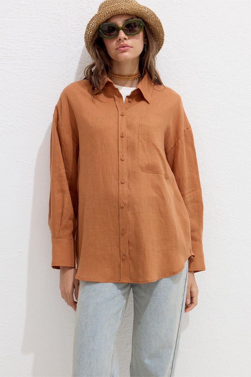 Manuka Fine Linen Oversize Shirt Orange  - Image 1