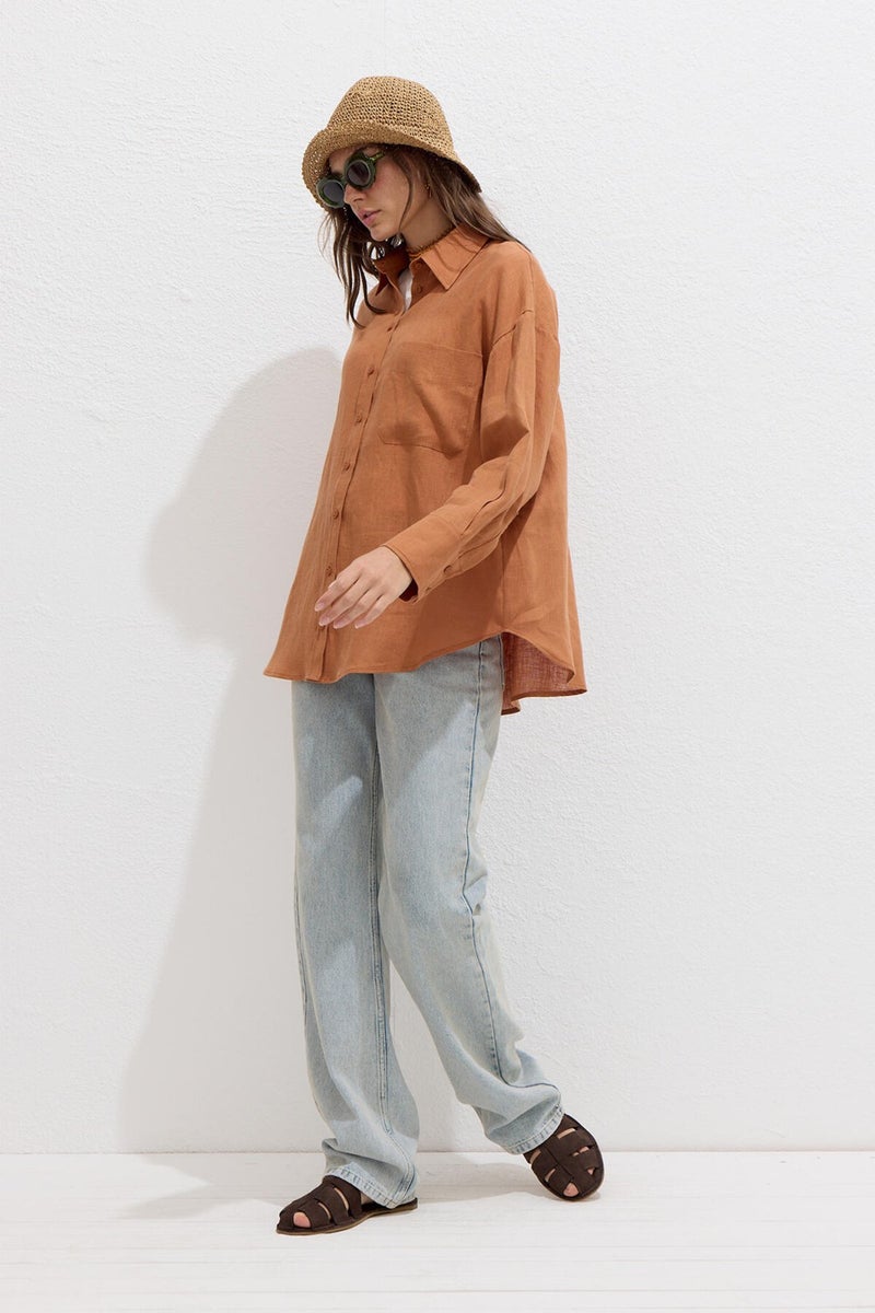 Manuka Fine Linen Oversize Shirt Orange  - Image 4